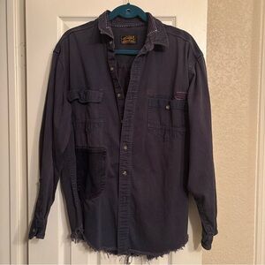 VTG Western Denim Shirt Mended Upcycled Overdied XL Sashiko USA